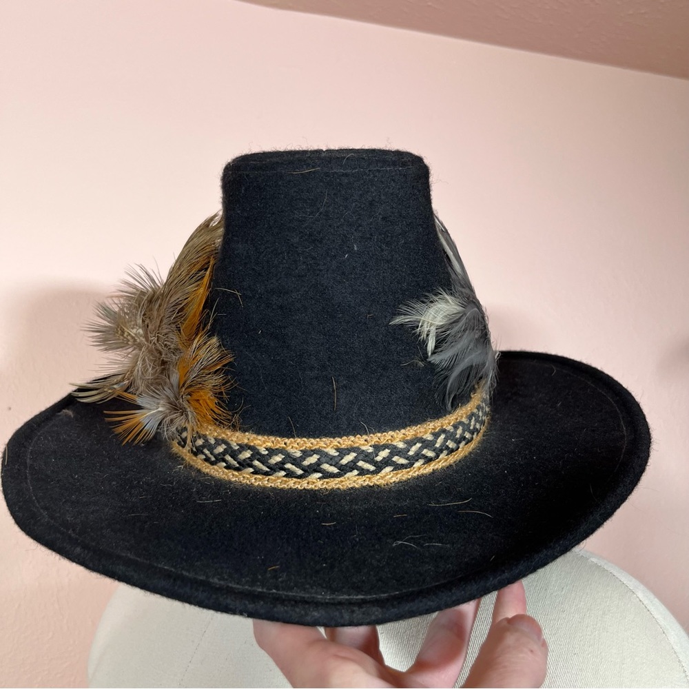 Vintage Black Felt Double Feather Western Cowboy Hat eclectic grandpa festival - Picture 4 of 17